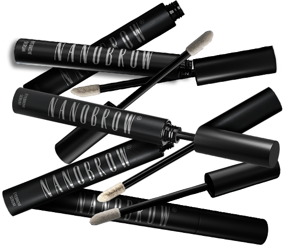 Nanobrow tubes with applicator wands on dark background