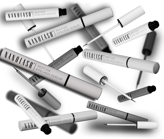 Eyelash serum bottle displayed on a light background