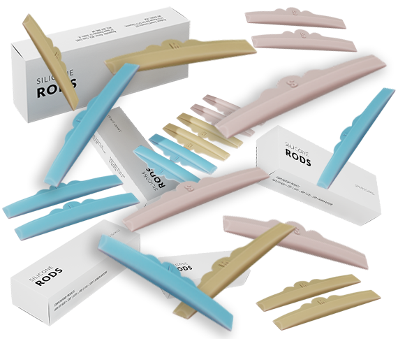 Colorful silicone lash lift rods and packaging floating composition